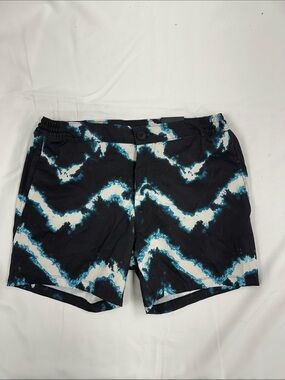 Men's Black & Teal Wave-Print Swim Trunks